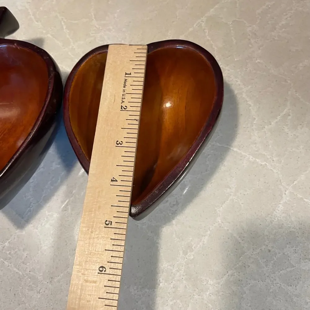 Vintage MCM set of 2 hearts shaped wooden bowls serving dishes decorative only